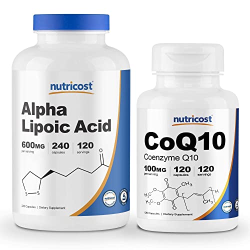 Nutricost Alpha Lipoic Acid 600mg, 240 Caps CoQ10 100mg, 120 Capsules: retailer-supplied image