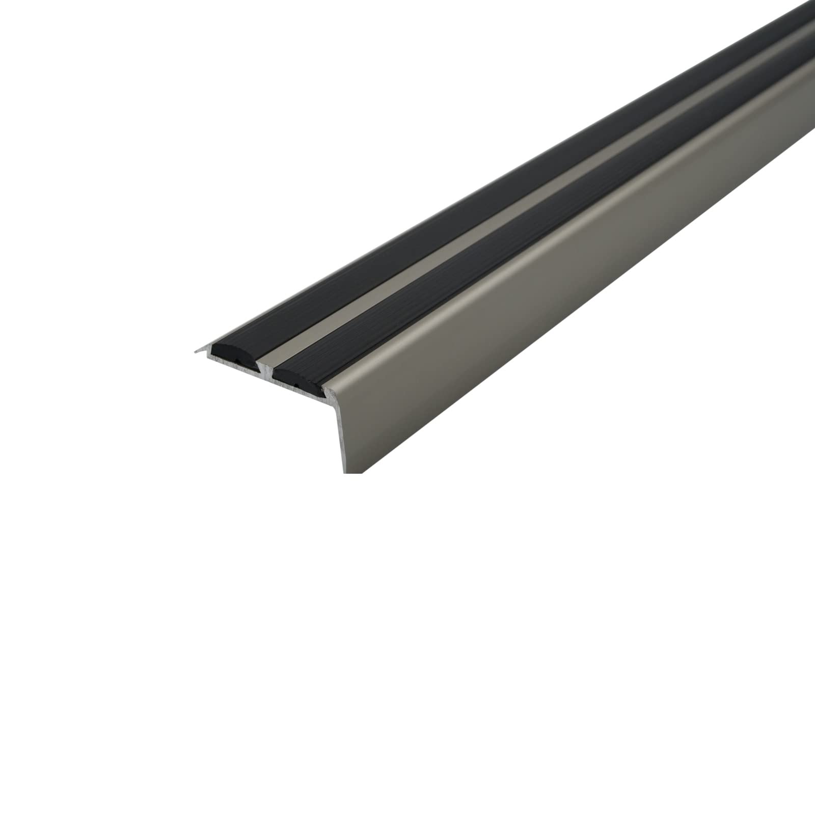 Cayrus Black A37 36 X 20Mm Anodised Aluminium Non Slip Rubber Stair Nosing Edge Trim With Inserts - Inox With Rubber, 0.9M
