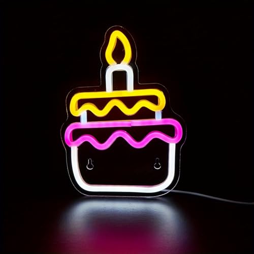 Image of Cusgazy LED Neon Cake Cute Neon Sign, USB Powered Neon Signs Night Light, 3D Wall Art & Game room Bedroom Living Room party Decor lamp for Children Kids Girls Boys, 8.86x6.5x0.39 inch