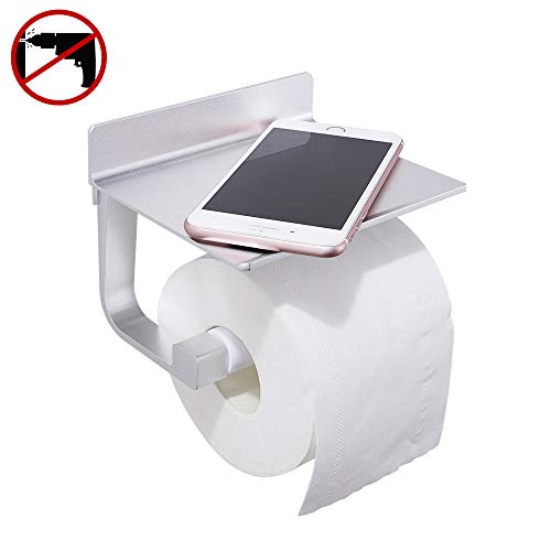 GERUIKE Porte Papier Toilette Aluminium Porte Rouleau Papier Antirouille Derouleur Papier WC mural Sans Percage Porte Rouleau Papier WC Salle De Bain Auto-Adhésive Argentée