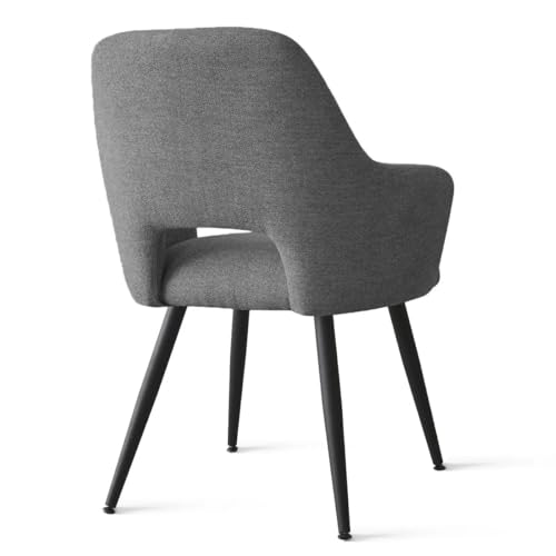 Image of Finch Fox Motel Luxurious Home Collection Upholstery Fabric Arm Dining Room Chairs in Dark Gery Color with Black Metal Powder Coated Legs (Set of 4)