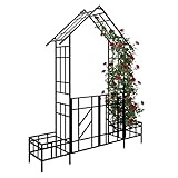 Relaxdays Rosenbogen mit Tor, 2 Pflanzeinfassungen, Vorgarten & Garten, Torbogen...