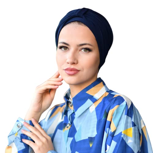 SUFIRIT Bridged Turbans for Women Navy Blue-Hijab Undercap-Hijab Underscarf-Hijab Cap-Instant Hijab-Jersey Hijab-Sleep Bonnet-Hair Bonnet-Hijab Scarfs for Women-African Head Wraps for Women Muslim