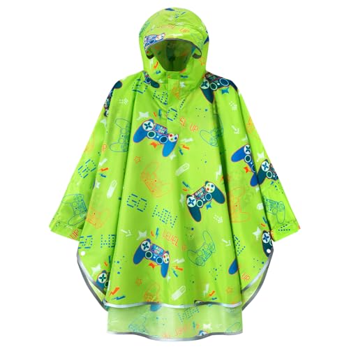WAWSAM Kids Rain Poncho Waterproof Boys Girls Portable Raincoat Rain Jacket Lightweight Rainwear for Age 3-15