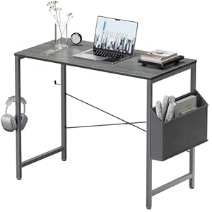 Pamray 32 Inch Small Spaces Computer Desk with Storage Bag Study Table Desk for Bedroom Writing and Work Small Home Office Desk Espresso Gray
