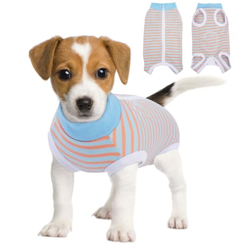 Image of BRKURLEG Small Dog Recovery Suit After Surgery Female Male, Abdominal Wound Protection, Back Zipper Spay Recovery Suit for Dogs & Cats, Soft Anti-Licking Puppy Onesie Pajamas, Cone Alternative, XS