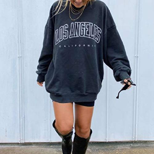 Image of Langwyqu Women's Oversized Sweatshirt Los Angeles California Crewneck Long Sleeve Casual Loose Pullover Tops