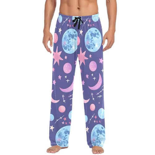 Pastel Mystical Constellation Moons Planets Stars Pajama Pants Drawstring Sleepwear for Men's Pjs Bottoms,S2