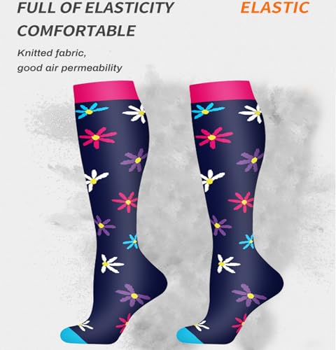 Image of Women's Knee High Compression Socks for Running Work Support Nurses Pregnancy Travel,Colorful Over The Calf Socks,#W402
