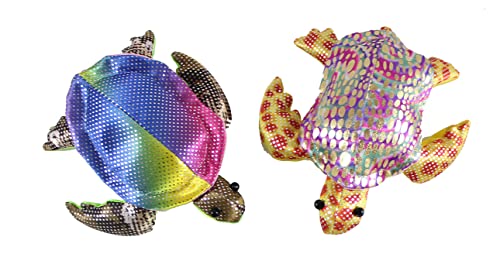 Curious Minds Busy Bags Set of 2 - Colored Turtle Sand Filled Animal Toy - Heavy Weighted Sandbag Animal Plush Bean Bag Toss - Shimmering Glitter