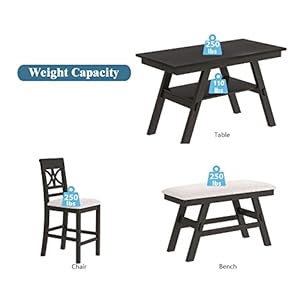 6 piece rustic counter height dining table set rustic style with storage shelf bench and 4 chairs  urban country home decor