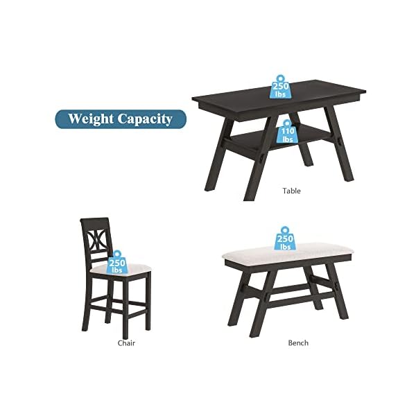 6 piece rustic counter height dining table set rustic style with storage shelf bench and 4 chairs  urban country home decor