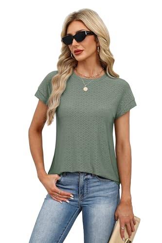 Image of Alaroo Womens Summer Tops Short Sleeve Shirts Crew Neck Tshirt Cute Trendy Tunic Blouses (S-3XL)