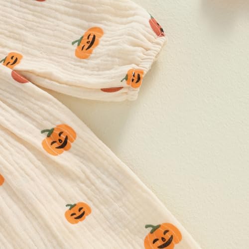 Suolongsama Newborn Baby Girl Halloween Outfit Pumpkin Ruffle Romper Long Sleeve One Piece Jumpsuit Cute Fall Clothes4