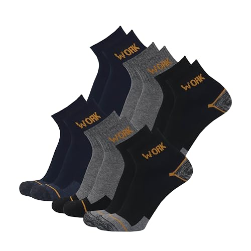 Loemy Calcetines hombre quarter light, calcetines de trabajo hombre, calcetines mujer para senderismo y zapatos de seguridad, Work Socks 6 pares multicolor, 43-46