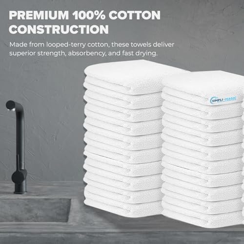 Image of SIMPLI-MAGIC Cotton Terry Towels, Highly Absorbent Soft Cleaning Rags - Commercial Terry Cloth for Kitchen, Bar, Restaurant (White), 60 Count, 17 inch x 14 inch (Pack of 4)