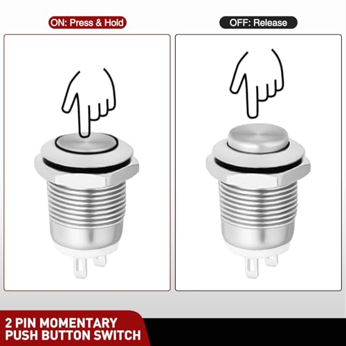 Image of Nilight 12mm Momentary Push Button Switch 6PCS Waterproof | 12V Stainless Steel Small Round Power Push Button Switches 2 Pin for Car Automotive Truck Boat Marine Off-Road Vehicle