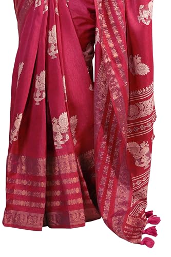 Image of MIRCHI FASHION Women Saree Cotton Silk Peacock Printed | Traditional Motif Ethnic Sari for Farewell and Ceremonies with Blouse Piece