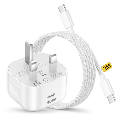 iPhone 17 16 15 Charger USB C Fast Charge 40W USB-C Power Adapter Plug and 2M USB C Cable for iPhone 17 Pro/17 Air/17 Pro Max/16e/16 Pro Max/16 Plus/15 Pro Max Plus Samsung Galaxy S26 S25 Ultra S24