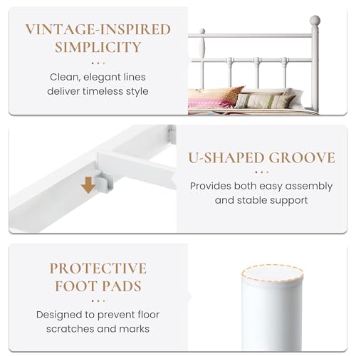 Image of SHA CERLIN King Size Metal Platform Bed Frame with Victorian Vintage Headboard /Under Bed Storage /No Box Spring Needed /Easy Assembly /Noise Free /Mattress Foundation /White