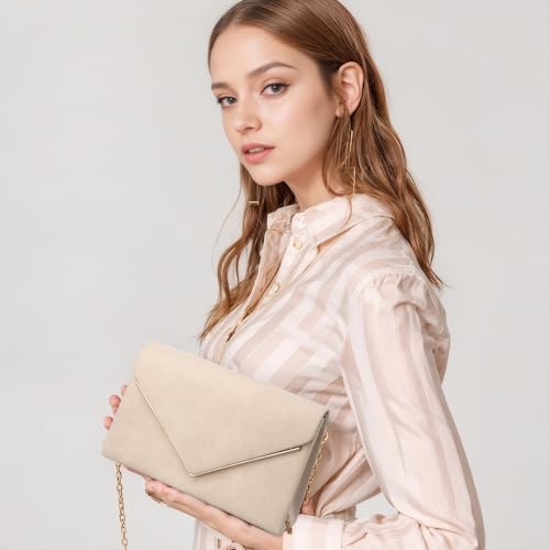 Shengxi Clutch Damen Umschlag Clutch Tasche mit Kette Elegant Abendtasche Kettentasche Crossbody Umhängetasche Damen Samt Unterarmtasche Handtasche für Hochzeit Wedding Prom Party (Beige)