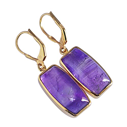 Boucles d'oreilles améthyste argent 925 fait main pendantes rectangulaires