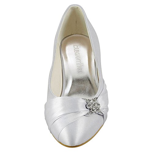 ELEGANTPARK Closed Toe Shoes for Women Low Heel Comfortable Wedding Shoes for Bride Satin Rhinestones Bridal Evening Prom Dress Pumps3