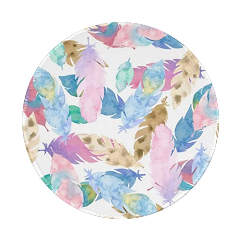 Tapis de souris rond plume aquarelle antidérapant pc portable