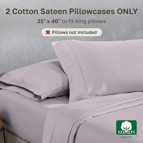 Image of California Design Den King Size Pillowcase Set - 400 Thread Count, 100% Cotton Sateen, Set of 2 Pillow Covers, Soft and Breathable - Dusky Lavender Grey
