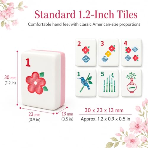 Set Americano de Mahjong con 166 Fichas Florales y Bolsa Rosa miniatura 4