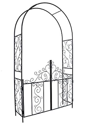 1. GO Steel Garden Arch with Gate, 7'5'' High x 4'2'' Wide, Garden Arbor for Various Climbing Plant, Outdoor Garden Lawn Backyard