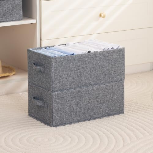 Image of HOKIPO Foldable Cupboard Organizer Cloth Storage Boxes for Wardrobe | Storage Bins for Wardrobe Fabric Organizers with Handle, Medium, Pack of 2 - Grey (AR-6684-GRY*2)