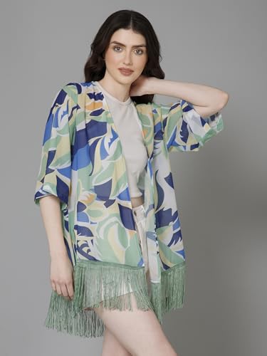 Image of PURYS Floral Print Shrug for Women | Lightweight Georgette Kimono| Versatile Casual Shrug for Layering and Summer Fashion