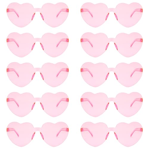 10 Pairs Heart Sunglasses Heart Shaped Sunglasses Bulk Rimless Clear Heart Glasses for Women Girl Party Favor