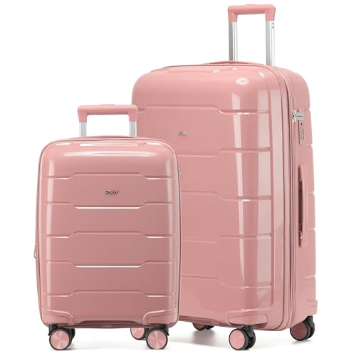 CRUW 2-Piece Luggage Set Expandable Polypropylene Suitcase Set TSA Locks 8 Silent Spinner Wheels Lightweight Nested Suitcases Travel Set easyJet BA Jet2 Airline-Approved Carry-On & Large Check in