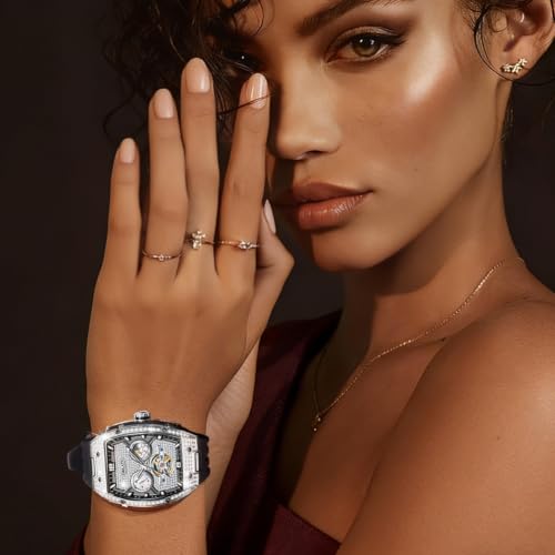 Image of OLEVS GELATU Womens Watches Luxury Automatic Dress Ladies Mechanical Watch Silicone Strap Diamond Fashion Waterproof Self Winding Female Wrist Watch