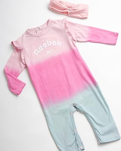 Reebok Baby Girls' Bodysuit - Long Sleeve One Piece Romper with Headband - Newborn Essentials Clothing for Infants, 0-9M2