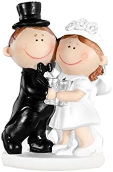 PartyDeco Cake Topper Figurine Bride and Groom with Goblet, Black and White, 10.5 cm