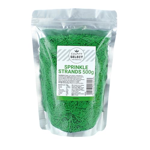 Culpitt Select Sprinkles | Green Sugar Strands, Cake Sprinkle Decorations For Cakes, Cupcakes, Cookies, Ice Cream, and Desserts | 500g