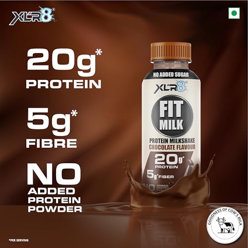 Image of XLR8 FitMilk Protein Milk | 20g Protein Milkshake 250ml (Pack of 2) | 5g Fibre | Chocolate | No Added Sugar | Contains Prebiotic Fiber | Ideal for Early Mornings, Pre & Post Workouts Energy Drink