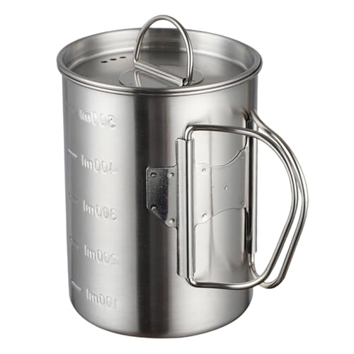 Camping Mug 500ml/16.9oz Stainless Steel Mug with Foldable Handle Portable Backpacking Cup with Lid Camping Coffee Mug