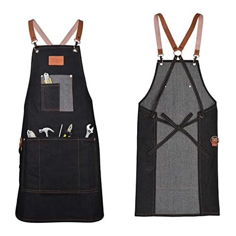 Lanthour Arbeitsschürze Herren Werkstatt, Canvas Jeans Schürze Schwarz Wasserdicht & Einstellbar, Schürzen Männer Handwerker Tischler Maler Barkeeper, Schreinerschürze Gartenschürze, Unisex Cover