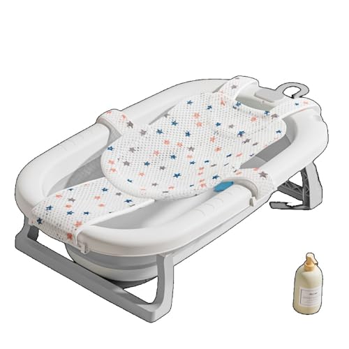 Bivoyud折りたたみベビーバスタブ 湯温計付き 滑り止め付き バスネットセット付き 簡易収納 ベビーバスタブ バスタブ バスタブ お風呂 洗面台 新生児 (グレー,スターバースネットワーク)