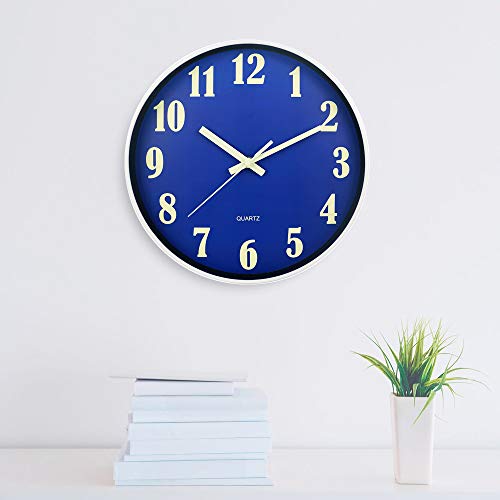 Jofomp Modern Night Light Wall Clock, 12" Silent Non-Ticking Quartz Wall Clocks, Large Luminous Function Numbers And Hands, Battery Operated Wall Clock For Office, Kitchen, Living Room（Blue） #TOP2