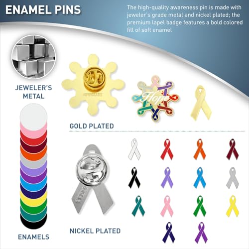 Image of PinMart Awareness Enamel Lapel Pin - Nickel and Gold Color Plated Ribbon Pin - Prevention and Awareness Ribbon - Jewelry Brooch with Secure Clutch Back