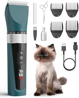 oneisall Cat Clippers for Matted Hair, 5-Speed Cat Grooming Kit Waterproof Pet Clippers Trimmer Shaver for Dogs Cats Animals (Green)