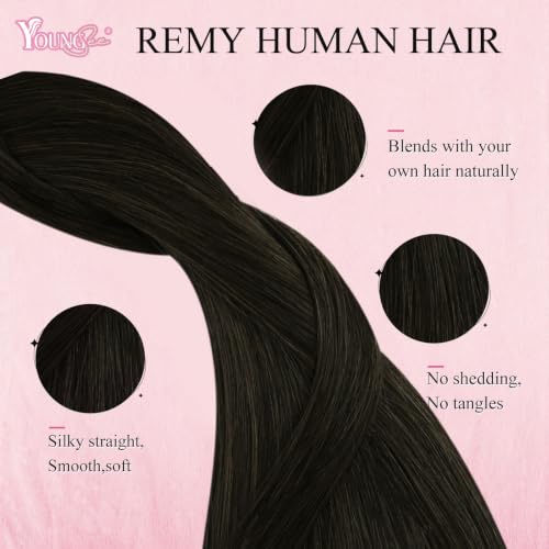 Image of YoungSee Nano Ring Hair Extensions Dark Brown Nano Bead Hair Extensions Human Hair Ash Brown 14 Inch Cold Fusion Nanolink Hair Extension 14 Inch Hair Extension Nanobead 50 Strands 50g