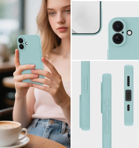 Image of DIZORO Square Microfiber Candy Case Compatible for iPhone 16 Shockproof Slim Back Cover Liquid Silicone Case - Mint Green