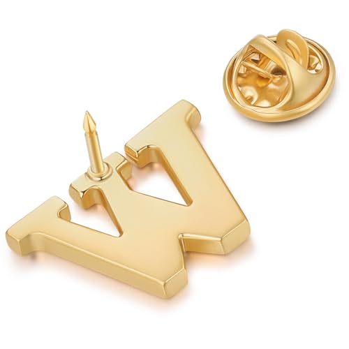 Image of HONEY BEAR Mens Womens Initial Alphabet Letter Lapel Pins Collar Badge Brooches for Business Wedding Graduation Gift Matte Gold 0.59 inches