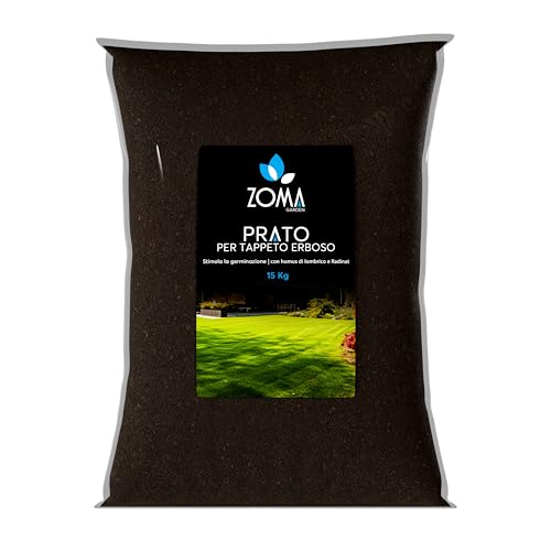ZOMA Terriccio per Prato di Qualità Superiore, Terriccio prato specifico per la germinazione, con Sabbia, Radinat e Humus di Lombrico - Terra prato Ideale per sementi e prati in zolle - 15 Kg